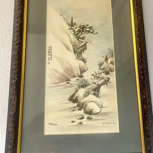 vintage lithograph print painting of the “winter” Season by Ling-Fu Yang framed
